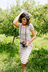Striped Drawstring T-Shirt Dress
