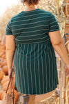 Angles And Stripes Dress in Hunter Green