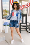 Born In The USA Graphic Tee In Baby Blue