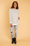 Brand New Attitude Striped Sweater Top in White