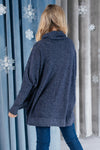 Brushed Melange Cowl Neck Sweater in Navy