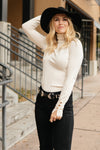 Button Sleeve Elegance Turtleneck Sweater In Ivory