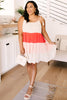 Color Block Ruffles Midi Dress In Pink
