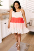 Color Block Ruffles Midi Dress In Pink