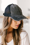 Criss Cross Ponytail Baseball Cap in Black