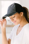 Criss Cross Ponytail Baseball Cap in Black