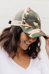 Criss Cross Ponytail Baseball Cap in Camo