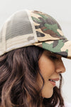 Criss Cross Ponytail Baseball Cap in Camo