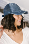 Criss Cross Ponytail Baseball Cap in Denim