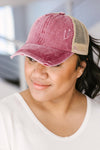 Criss Cross Ponytail Baseball Cap in Red