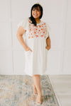 Embroidered Coral Floral Dress