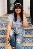 Faded Navy Folk Print Top