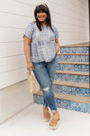 Faded Navy Folk Print Top