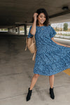 Fall Fancy Tiered Dress In Blue Dawn