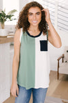 Half & Half Color Block Top In Harbor Mist