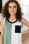 Half & Half Color Block Top In Harbor Mist