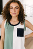 Half & Half Color Block Top In Harbor Mist