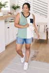 Half & Half Color Block Top In Harbor Mist