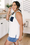 Half & Half Color Block Top In Harbor Mist