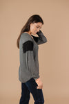 Home Base Contrast Long Sleeve Top In Black