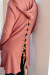 Hooded and Laced Cardigan in Blush