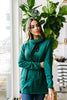 Hop To It Cowl Neck Tunic In Hunter Green