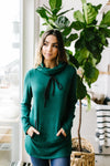 Hop To It Cowl Neck Tunic In Hunter Green