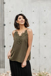 Lace Applique Camisole In Olive