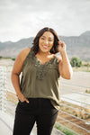 Lace Applique Camisole In Olive