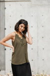 Lace Applique Camisole In Olive