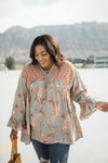 Meadow Sage Floral Peasant Blouse