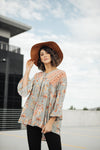 Meadow Sage Floral Peasant Blouse