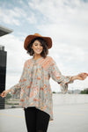 Meadow Sage Floral Peasant Blouse