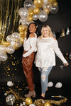 Crushing It Cold Shoulder Blouse In Pearl