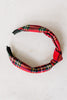 Plaid Top Knot Headband in Red