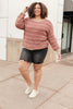 Ribbed and Striped Sweater in Mauve