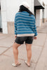 Ribbed and Striped Sweater in Teal