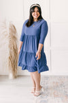 Sara Swiss Dot Dress in Slate Blue