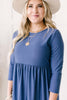 Sara Swiss Dot Dress in Slate Blue