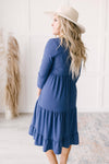 Sara Swiss Dot Dress in Slate Blue