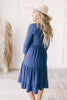 Sara Swiss Dot Dress in Slate Blue