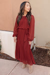 Simple And Pleated Dress in Rust
