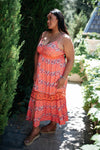 Stripes In Bloom Dress in Coral
