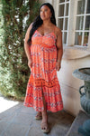 Stripes In Bloom Dress in Coral