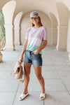 Tie Dye Color Block Tee In Lavender & Aqua