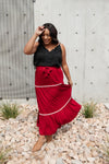 Tiered & Tied Skirt In Wine