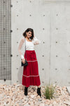 Tiered & Tied Skirt In Wine