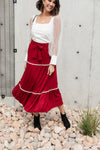 Tiered & Tied Skirt In Wine