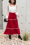 Tiered & Tied Skirt In Wine