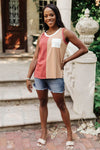 Half & Half Color Block Top In Autumn Sunset